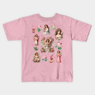 Vintage Christmas Angel Pink Collage Kids T-Shirt